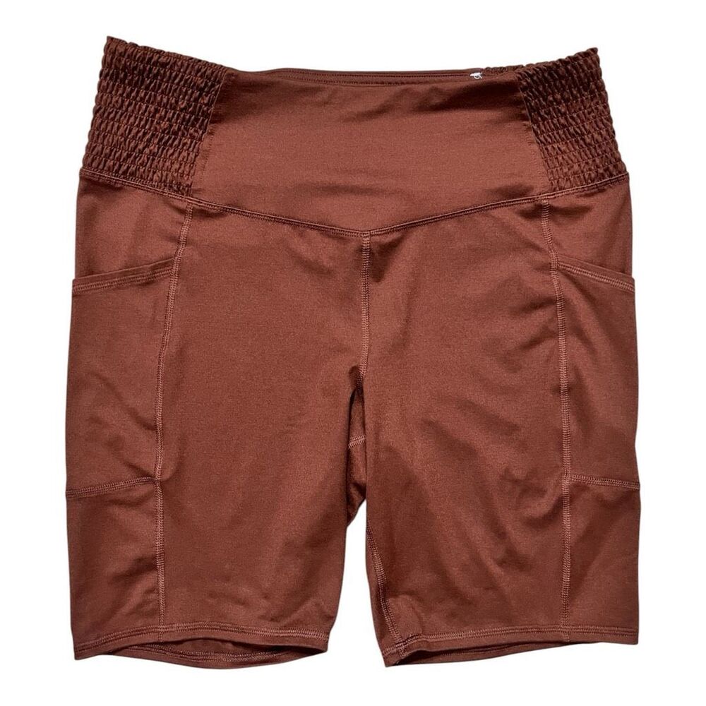 Maurices Luxe Pocket 8in Biker Brown Shorts Size L Super High Rise Stretch